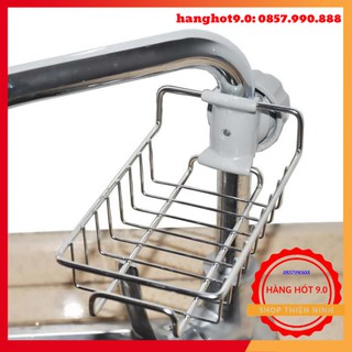 Giá inox đựng lưới rửa bát, cọ xoong, bàn chải, xà bông treo vòi nước bồn rửa bát