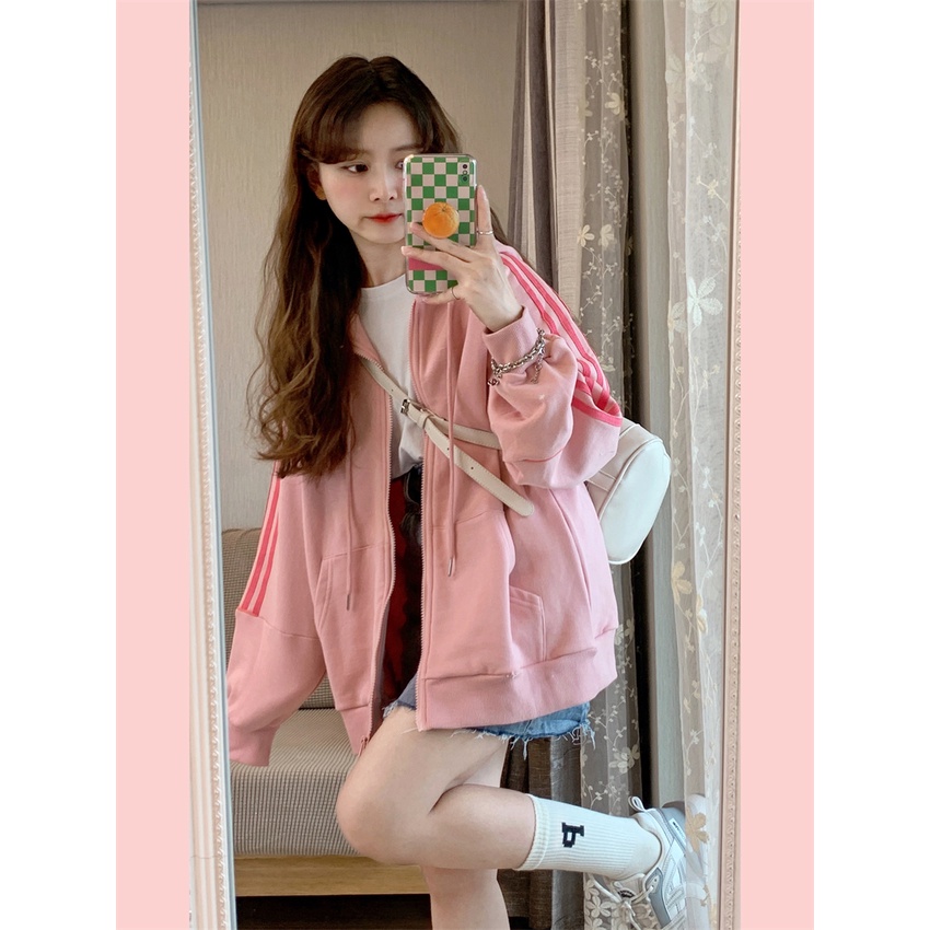 Áo Khoác Hoodie Dáng Rộng Phối Khóa Kéo Màu Hồng Dễ Phối Đồ Cho Nữ | BigBuy360 - bigbuy360.vn