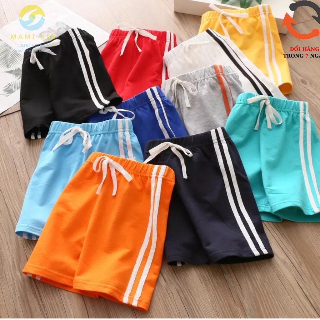 quần short bé trai phối sọc thể thao sành điệu 100% cotton đẹp, mamikid