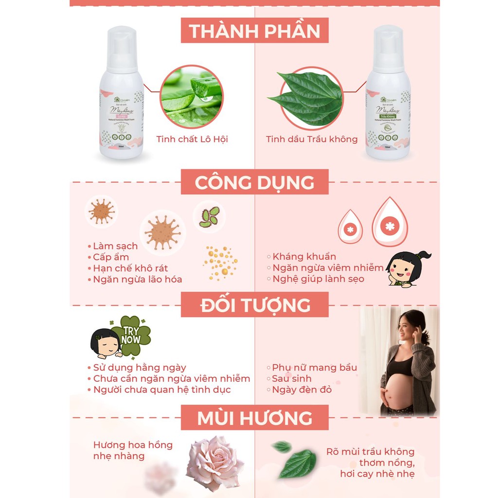 [Mã FMCGMALL -8% đơn 250K] Bọt vệ sinh phụ nữ Mây Hồng Cỏ Mềm 150ml