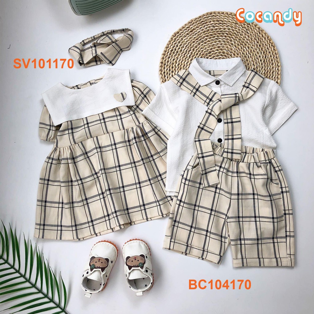 [Mã SKAMFSW175 giảm 10K đơn 50K] Set váy caro be kèm turban cho bé của COCANDY mã SV101170