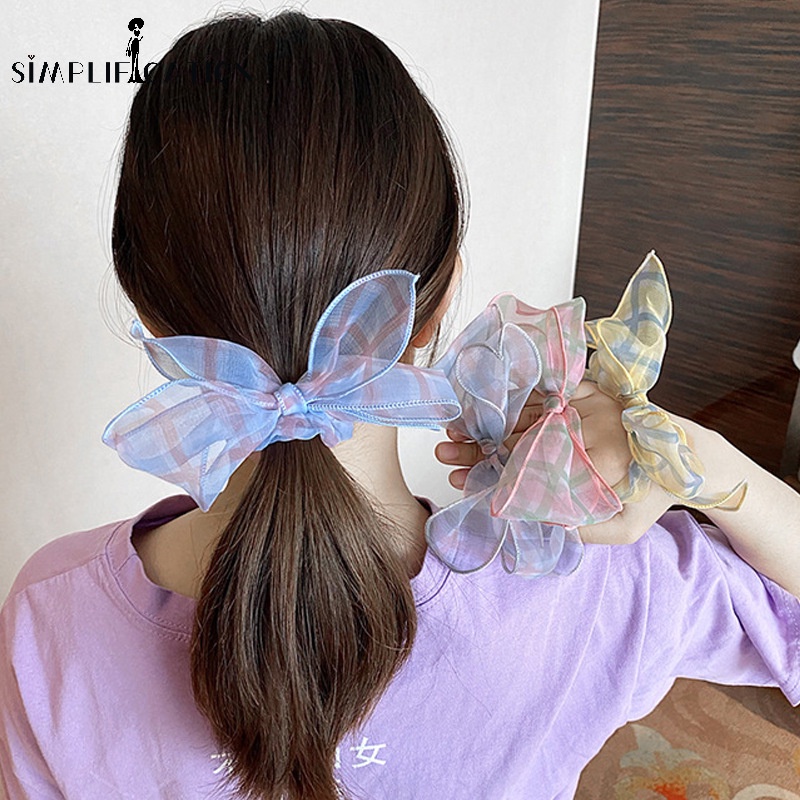 Dây Buộc Tóc Vải Voan Mềm Co Giãn Phối Dây Ruy Băng Thắt Nơ Ngọt Ngào