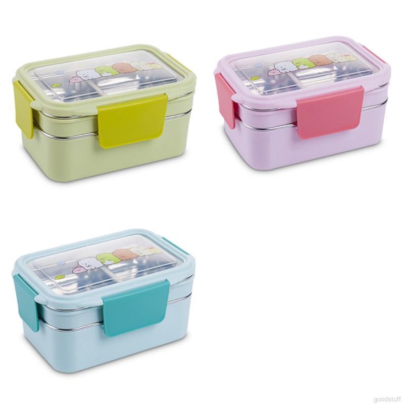 Hộp cơm trưa 2 tầng kiểu Nhật có khay chia thức ăn inox giữ nhiệt tốt
