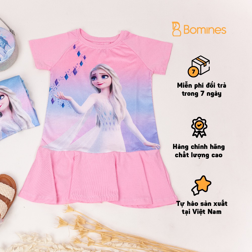 Váy bé gái công chúa Elsa 3D BOMINES vải cotton thoáng mát phù hợp cho trẻ em từ 3 đến 10 tuổi khoảng 10kg - 30kg