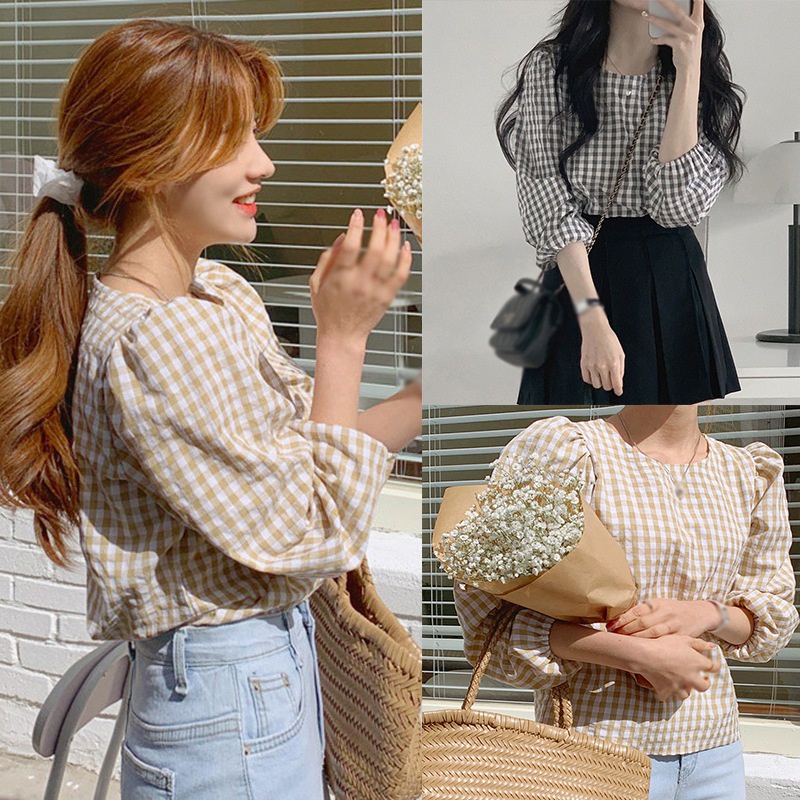 Áo Sơ Mi Dài Tay Họa Tiết Ca Rô Trẻ Trung Thanh Lịch Dành Cho Nữ