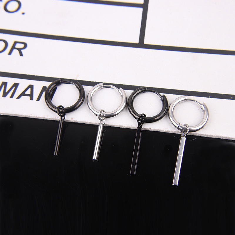 Bông tai nam dáng dài, khuyên tai thanh trụ tròn cá tính kiểu kẹp, sổ lỗ tai (1 chiếc)