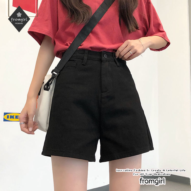 Quần Short Jean Lưng Cao Ống Rộng Phong Cách Retro Hàn Quốc