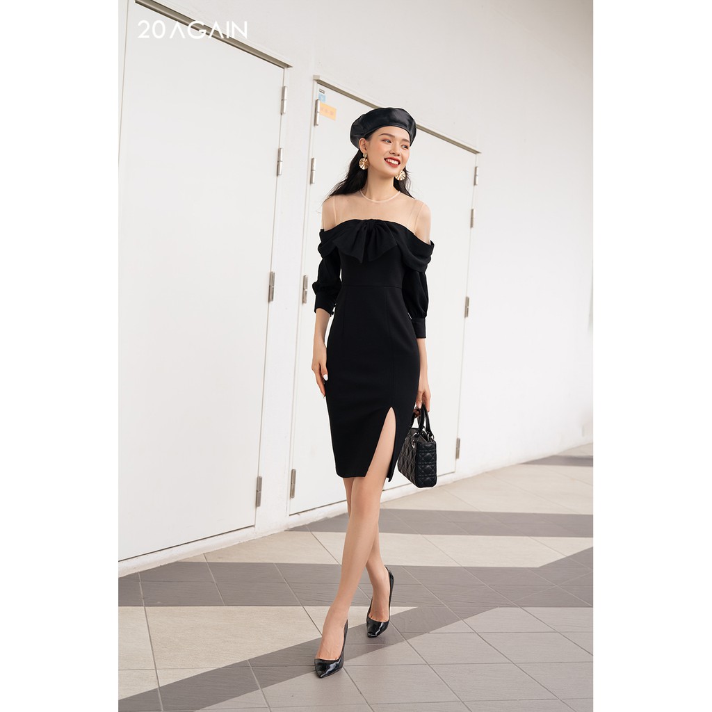 Đầm vải dài tay phối nơ ngực DDA0913 20again | BigBuy360 - bigbuy360.vn