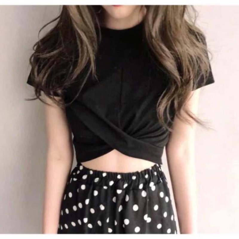 [XẢ KHO] Áo Thun Kiểu Croptop xoăn eo Form 45kg