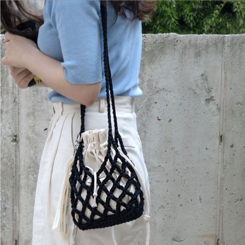 Túi Lưới Dây Rút Đeo Đi Biển - Crochet Net Bag - Nhận đan móc theo yêu cầu/Đơn cần gấp