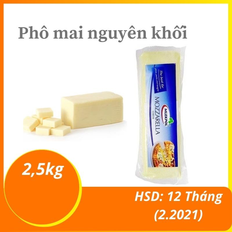 PHÔ MAI MOZARELLA Nguyên Khối 2,5kg - Cheese Mozzarella Mlekpol, Phô Mai Giá Ngon Giá Rẻ