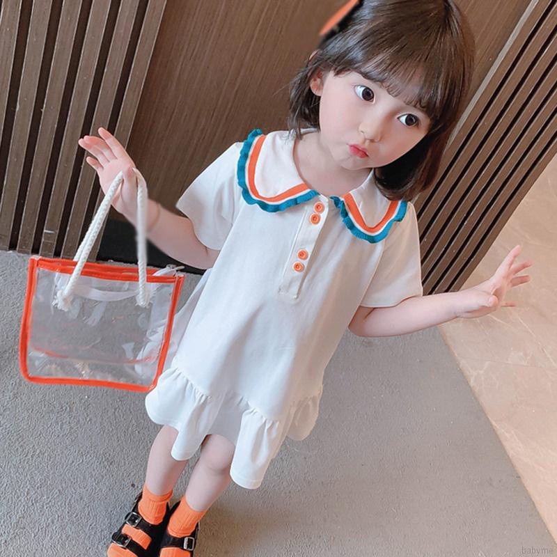 Đầm Ngắn Tay Cổ Bẻ Phong Cách Hàn Quốc Cho Bé Gái