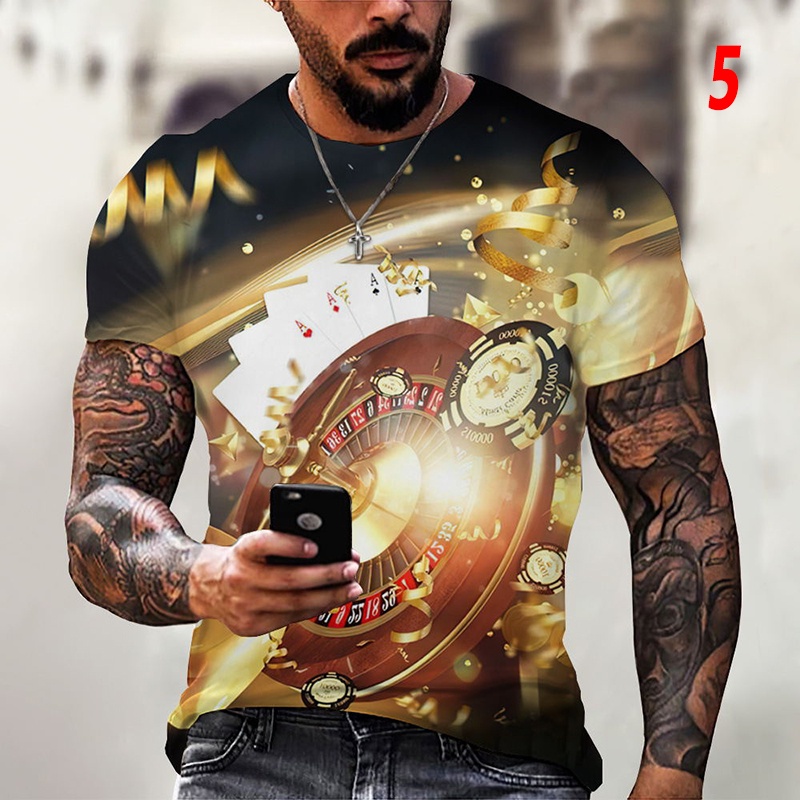 Áo thun tay ngắn cổ tròn dáng rộng in hình thẻ bài thời trang cho nam giới XXS-6XL