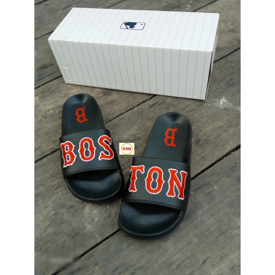 Dép unisex 𝐌𝐋𝐁 𝐁𝐎𝐒𝐓𝐎𝐍 ❤️FREESHIP + Hộp❤️ dép quai ngang nam nữ,dép mlb quai ngang thể thao nam nữ thêu chữ BOSTON,đen