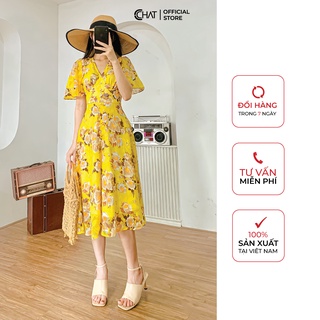 Váy nữ cổ v nhún ngực ct cchat