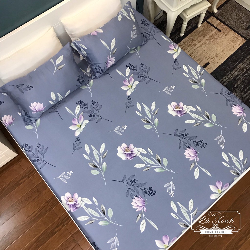 Bộ Ga Gối Lụa Tencel Hoa Xanh  ( Ảnh thật 100%)