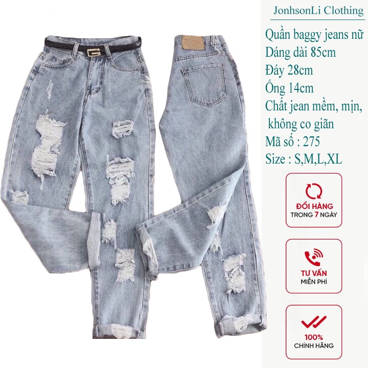 Quần baggy jean nữ JL JohnsonLi lưng cao dáng rộng,kết nút MS275