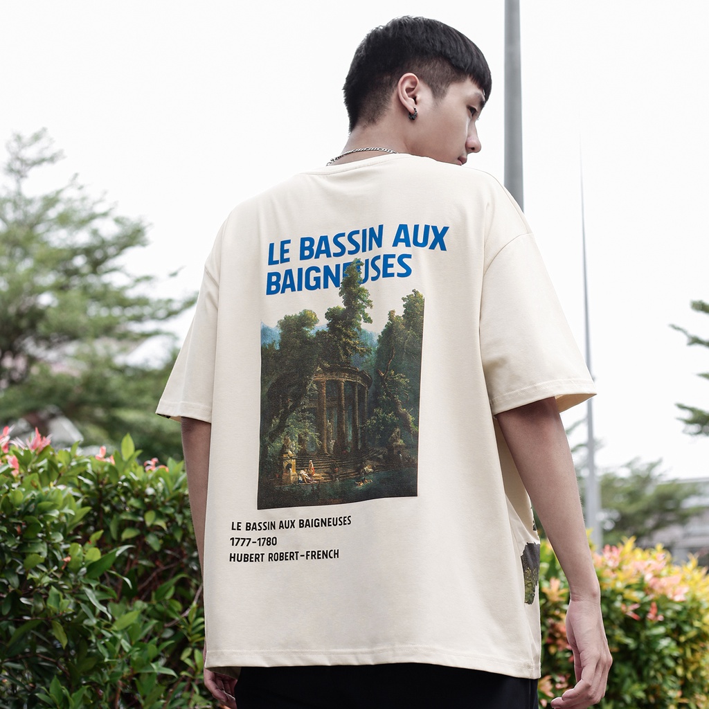 Áo Thun Màu Tan In Hình Phong Cảnh Nghệ Thuật Chất Liệu 100% Cotton Form Rộng Thoải Mái Unisex Nam Nữ