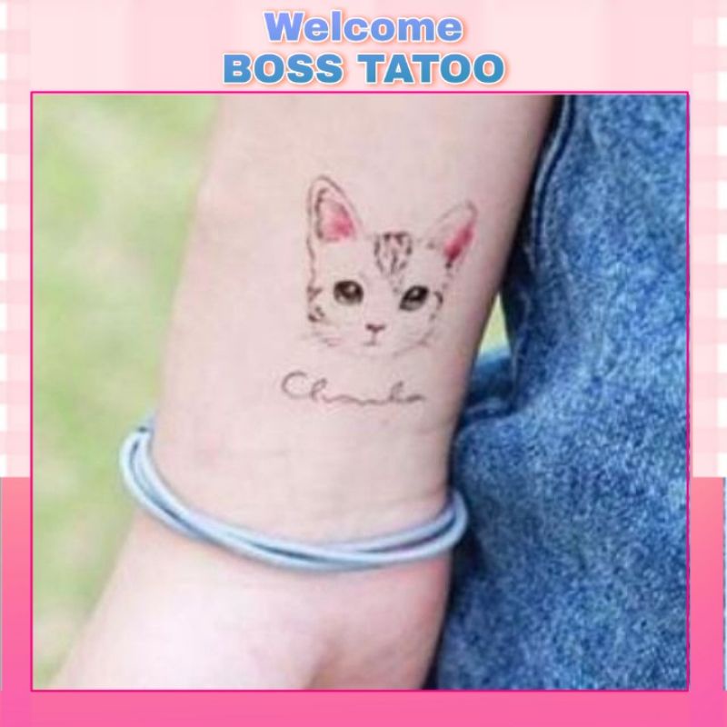 Hình xăm tatoo mặt mèo h12. Xăm dán tatoo mini tạm thời, size &lt;10x6cm