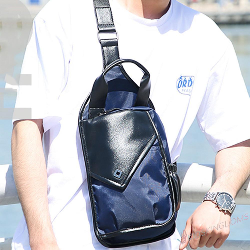 【Big Sale】Men PU Leather Nylon Shoulder Bag Chest Pack Sling Travel Messenger Handbag