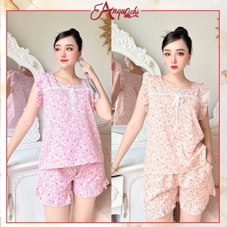Đồ Bộ Nữ Mặc Nhà Anquachi Quần Đùi Lụa Hoa Nhí Lưng Thun Mặc Ở Nhà Đẹp Đi Chơi Dễ Thương S076