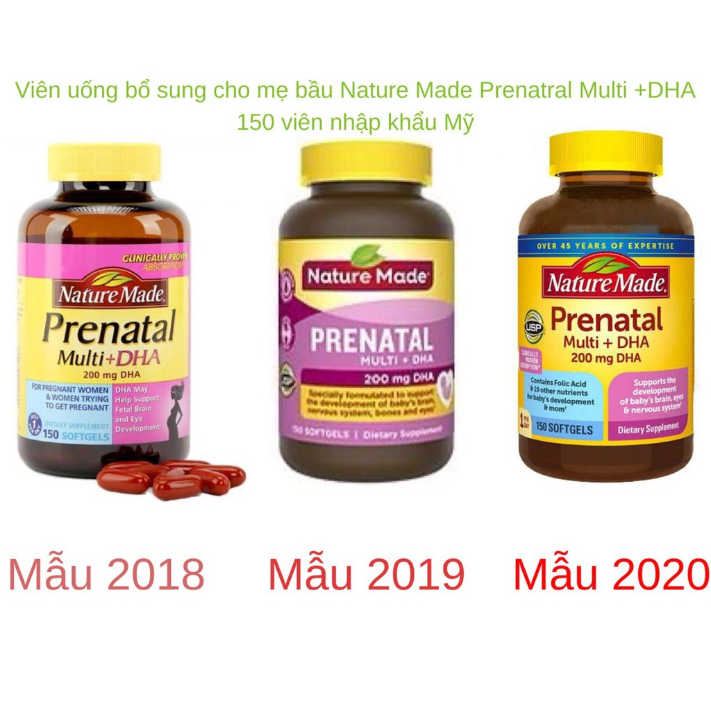 Vitamin tổng hợp Mỹ Nature Made Prenatal Multi +DHA 200 mg 150 Viên