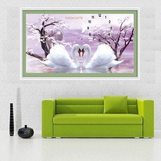 76*39CM TRANH THÊU CHỮ THẬP ĐỒNG HỒ UYÊN ƯƠNG HẠNH PHÚC TRANH CHƯA THÊU LV3153