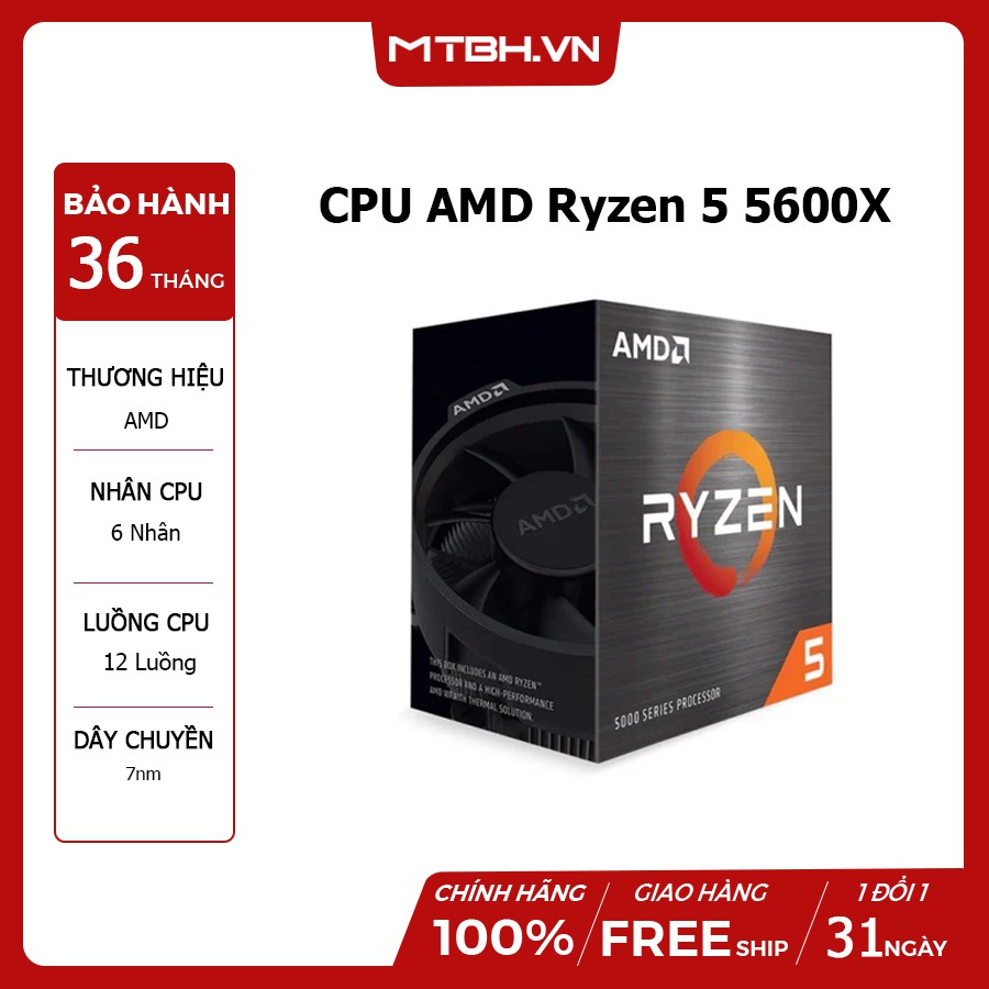 AMD Ryzen 5 5600X 3.7 GHz (4.6GHz Max Boost) / 35MB Cache / 6 cores, 12 threads