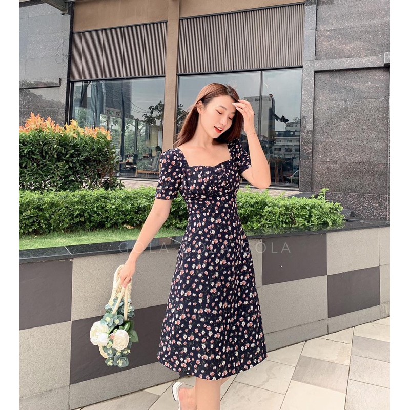 Đầm NOVA cổ vuông cách điệu cổ xếp ly dáng dài