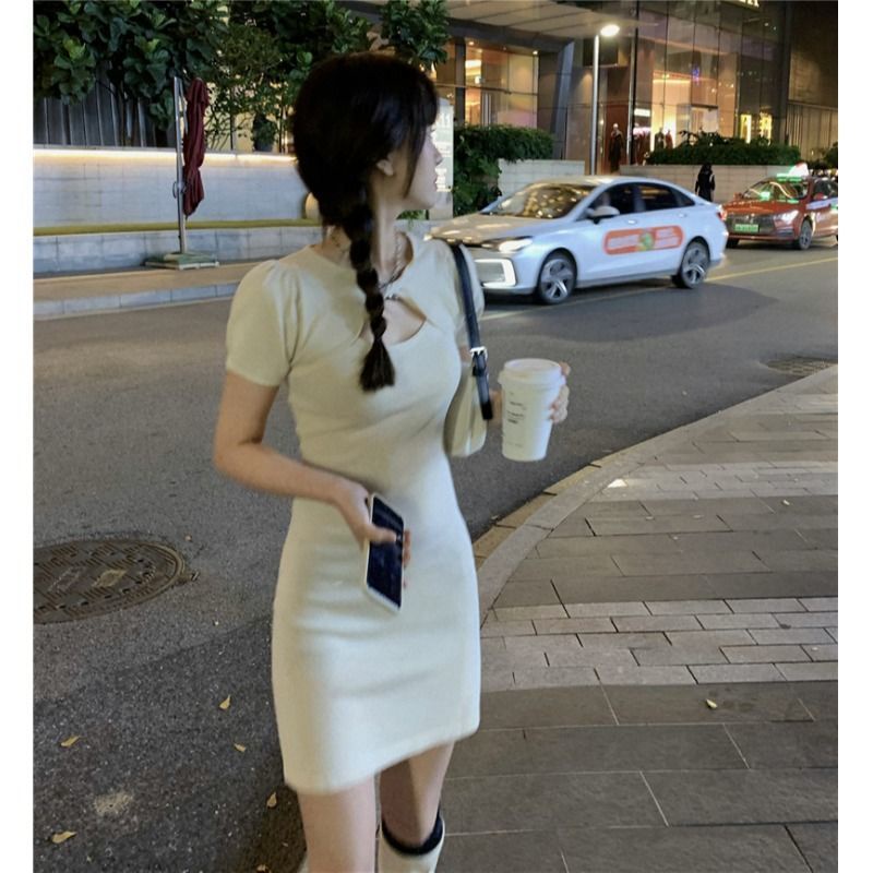 COZOK Đầm Tay Ngắn Dáng Ôm Kiểu Đơn Giản Hợp Thời Trang Quyến Rũ