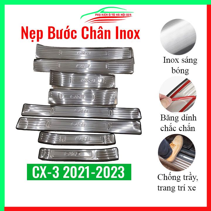Ốp bậc cửa, nẹp bước chân INOX cho xe Mazda CX3, CX-3 2021-2023