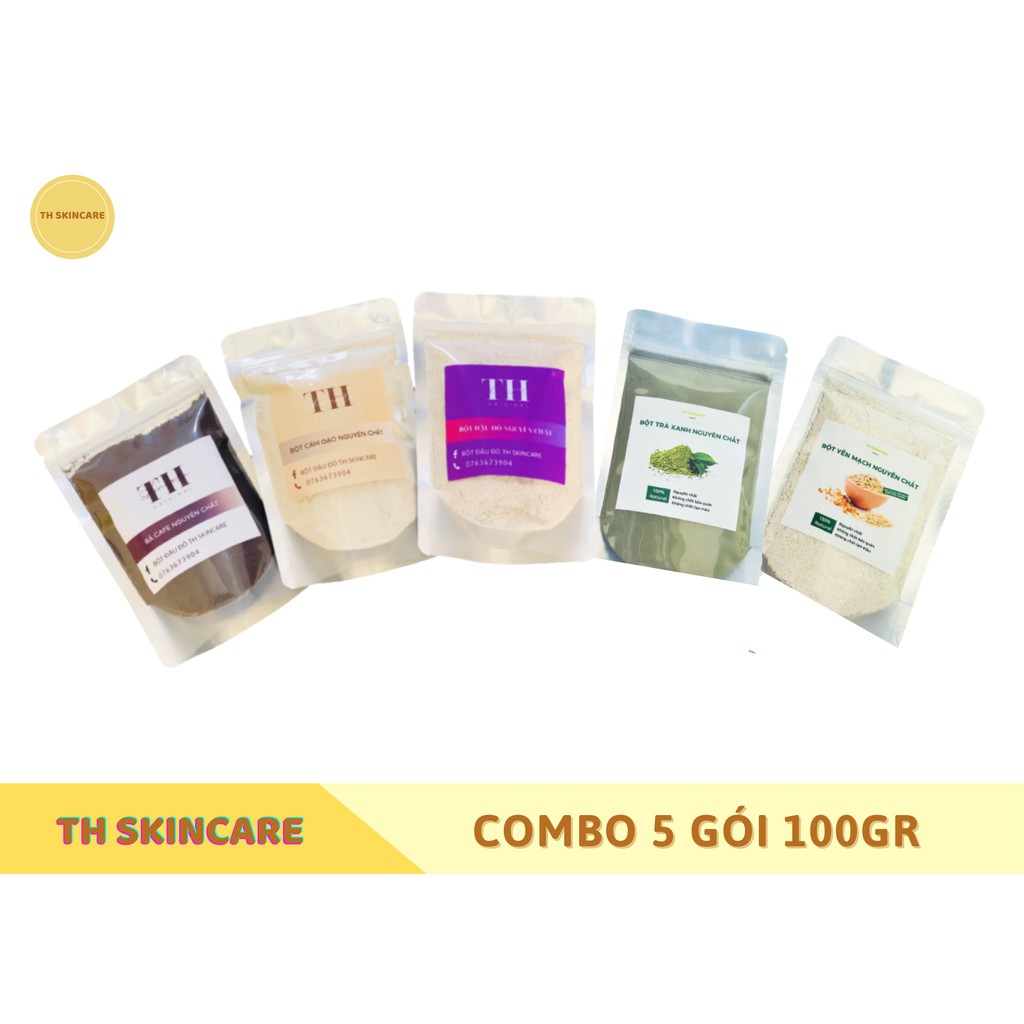 Combo 5 gói 100gr Bột đắp mặt: Đậu đỏ + Cám gạo + Cafe + Yến Mạch + Trà Xanh TH Skincare