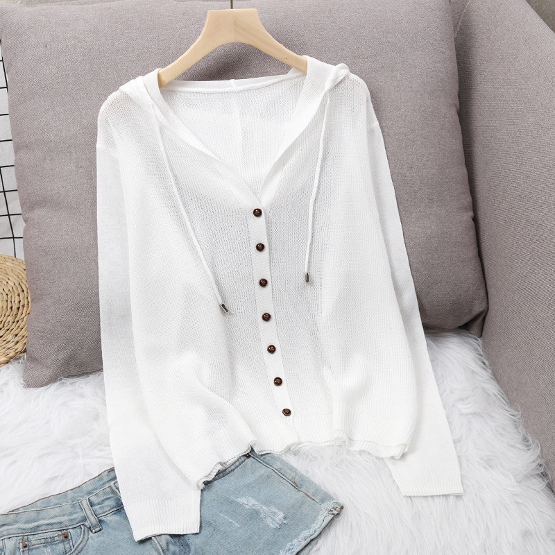 Áo Khoác Cardigan Dệt Kim Mỏng Dáng Rộng Tay Dài Có Mũ Trùm Chống Nắng Thời Trang Mùa Hè Hàng Mới Dành Cho Bạn Nữ 2021