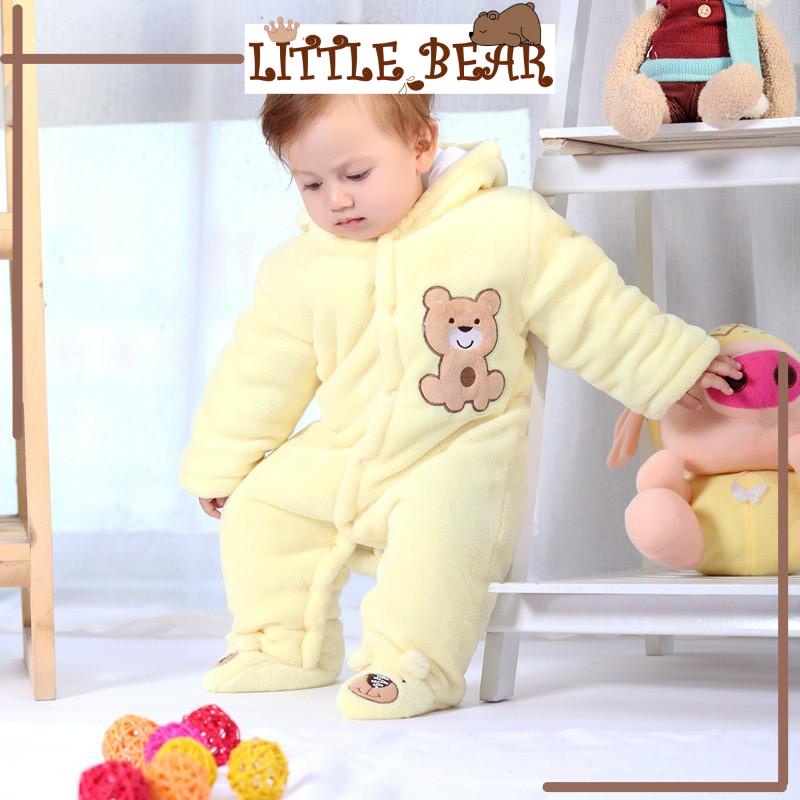 Bộ Ủ Toàn Thân Bông Liền Tất Dày Dặn Cho Bé 0-12 Tháng - Little Bear