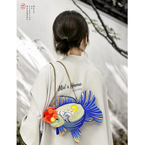 Bộ Dụng Cụ Thêu Tay Thủ Công DIY Nguyên Liệu - Tự thêu may túi xách túi tote Hình Cá Phong cách Độc Đáo - Mie Handmade