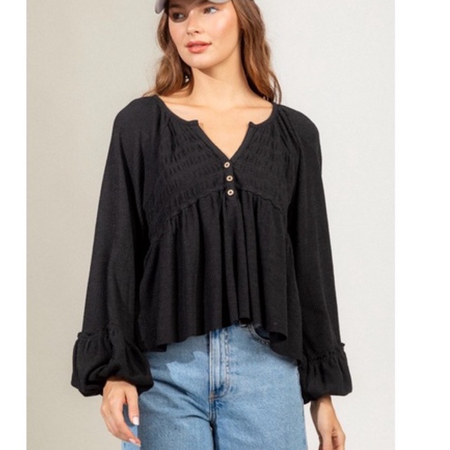 Áo babydoll tay phồng xuất dư xịn