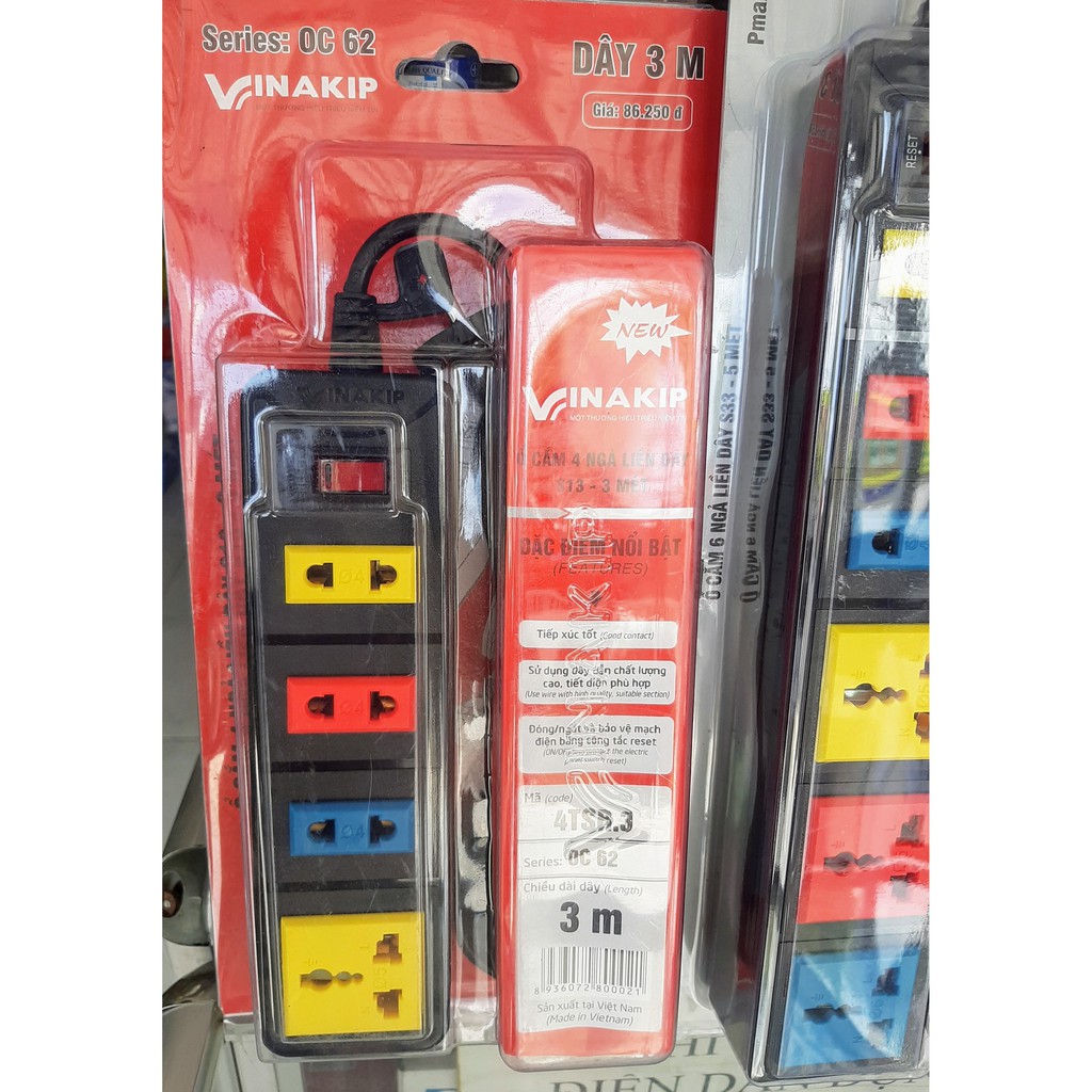Ổ Cắm Có Dây Vinakip Công Suất Cao 2500W Dài 3m/5m Từ 4 Đến 6 Ổ Cắm