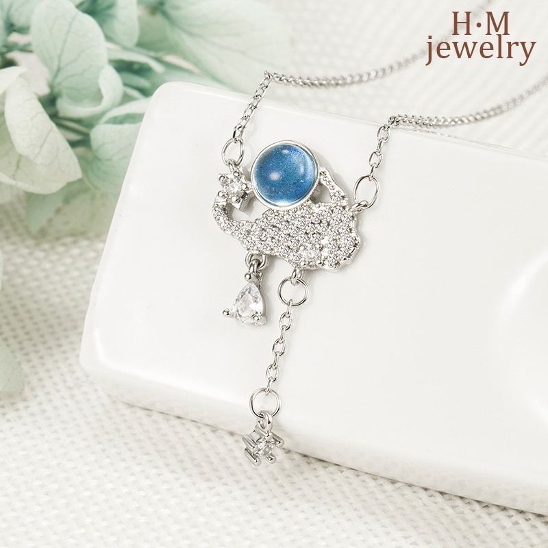 Vòng cổ Bạc S925 Mặt Kính Hình Đám Mây Mưa Nhiều Màu Sắc Thời Trang