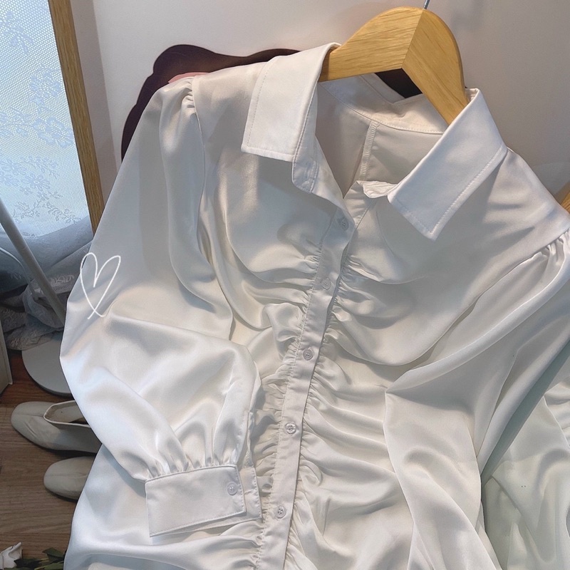 ĐẦM SƠ MI TAY DÀI NHÚN BODY SANG CHẢNH