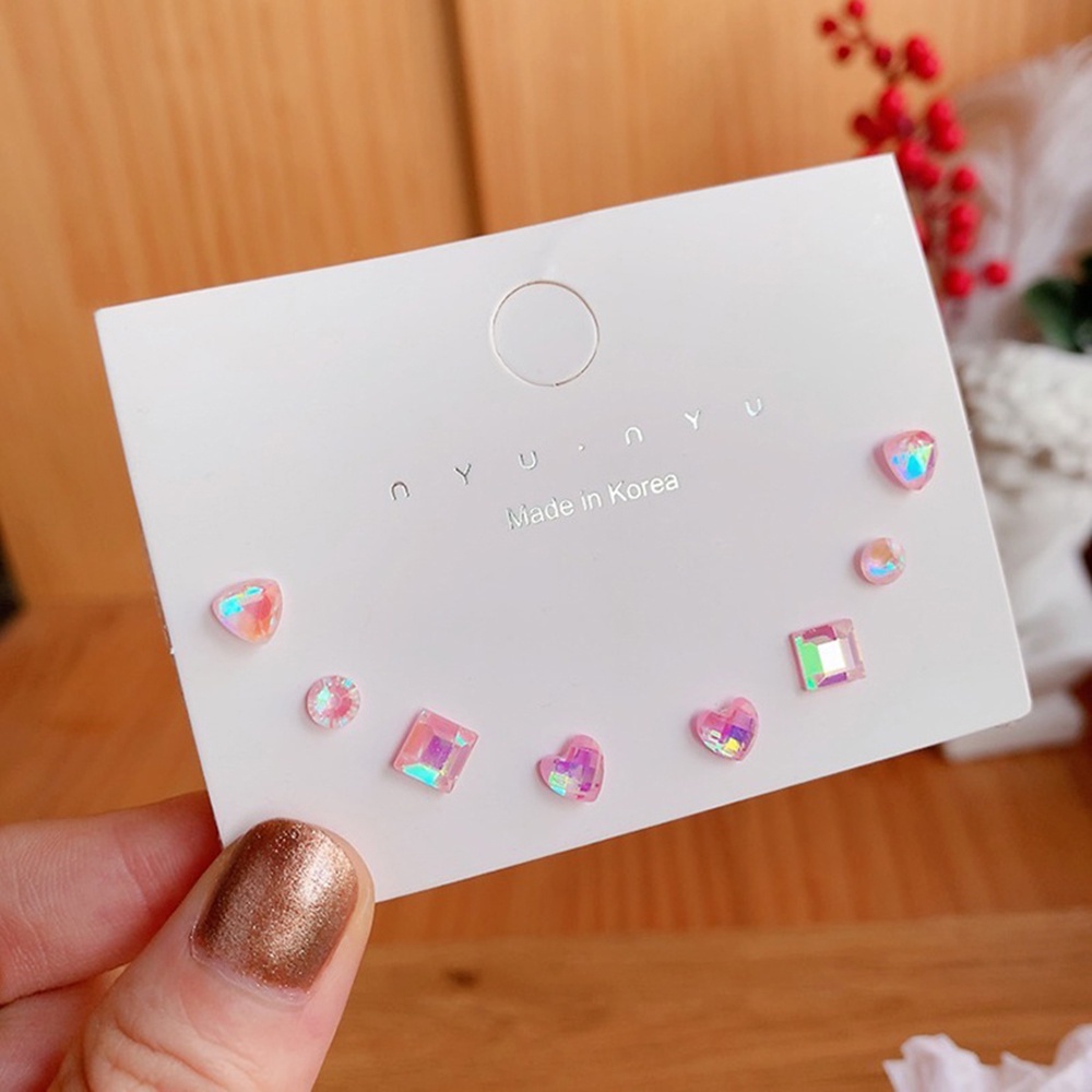 1 Bộ Bông Tai Mini Hình Hoa Trái Tim Hình Học Đính Đá Zircon Cho Nữ