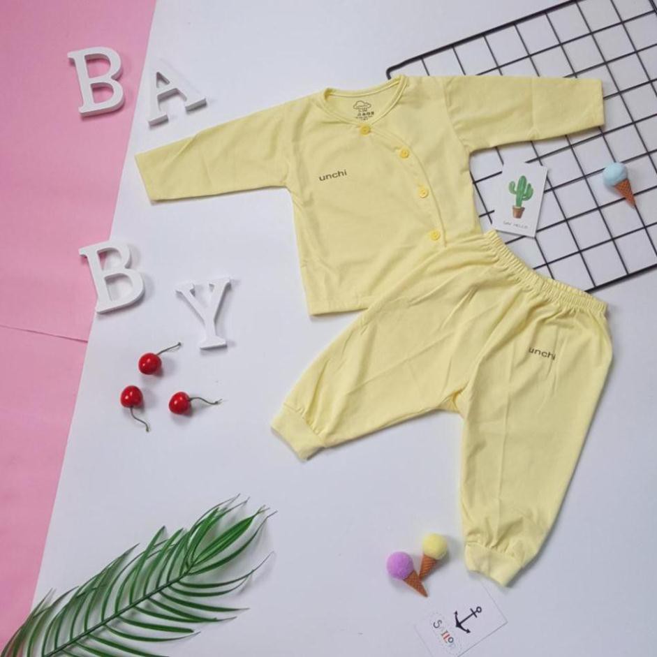 Quần áo sơ sinh 💖FREESHIP💖 Bộ sơ sinh dài tay UNCHI CÀI LỆCH cho bé sơ sinh từ 0-6 tháng, có màu cho bé Trai/gái