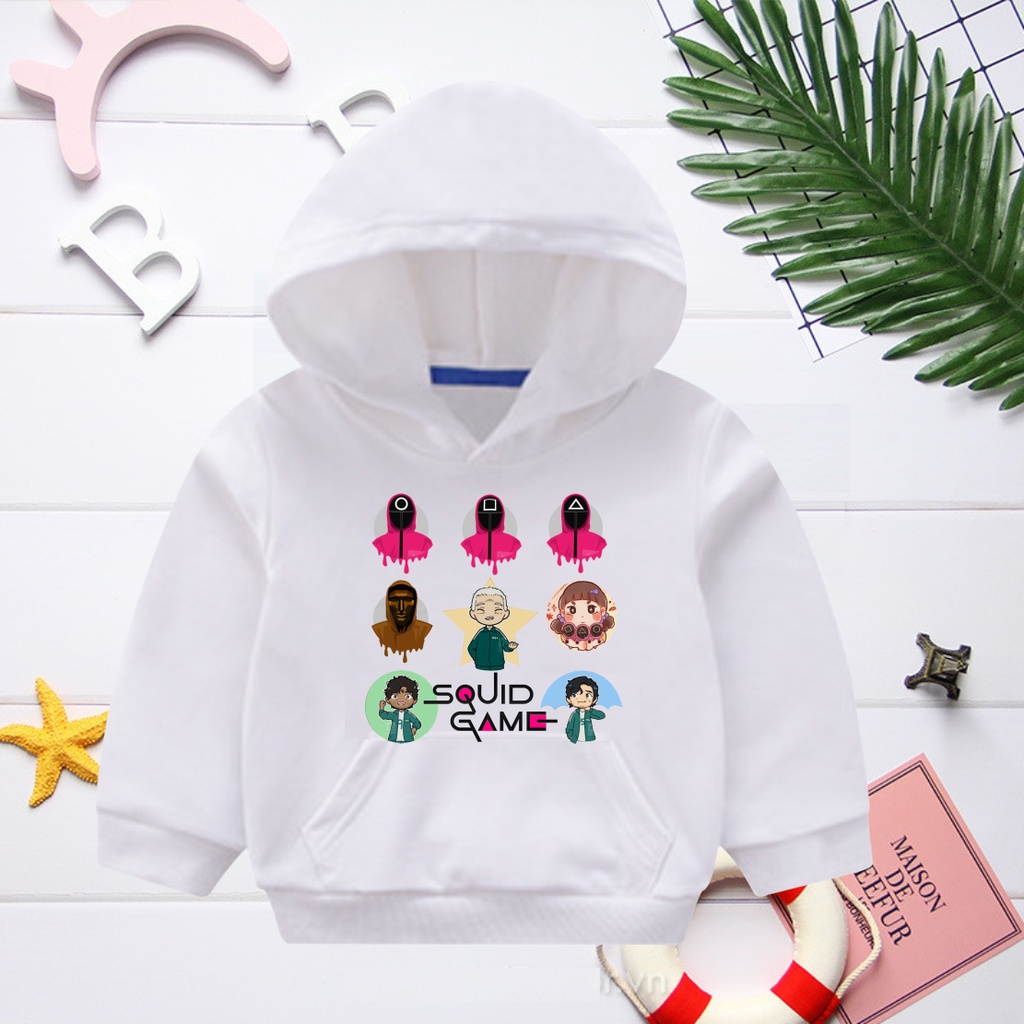 Áo khoác squid game áo khoác hoodie trò chơi con mực màu trắng cho bé trai bé gái cực hot