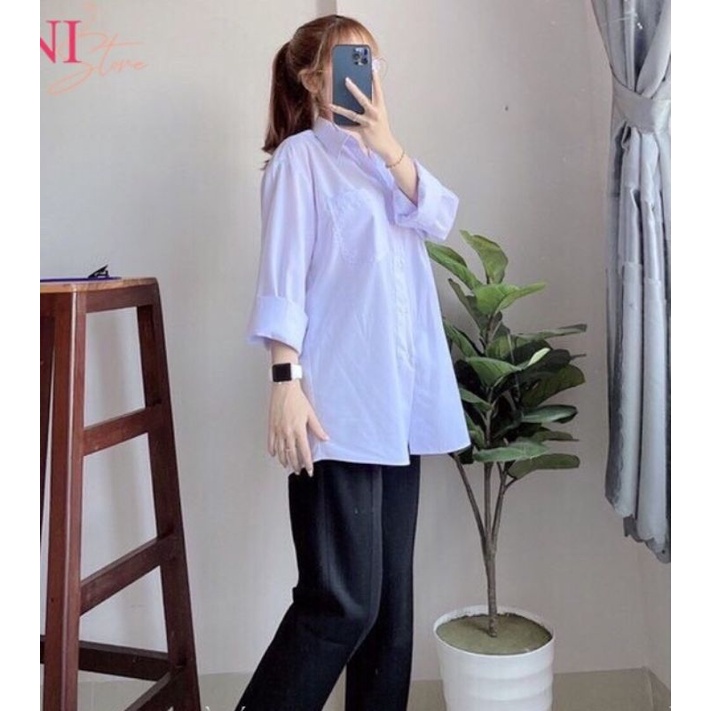 ÁO SƠ MI TRẮNG ĐI HỌC NỮ DÀI TAY FORM RỘNG và FORM VỪA - SƠ MI ĐI HỌC SINH NỮ TRẮNG DÀI TAY CÓ TÚI VẢI  MÁT