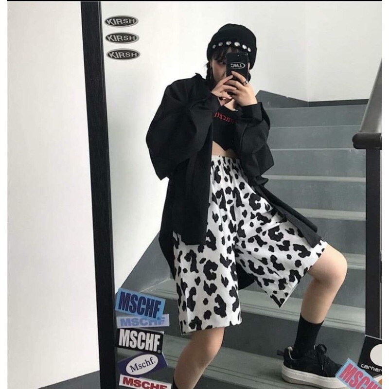 Quần shorts lửng unisex loang bò sữa có túi trẻ trung cá tính/ Quần thể thao cạp chun ống rộng thời trang nữ_ranstore | BigBuy360 - bigbuy360.vn