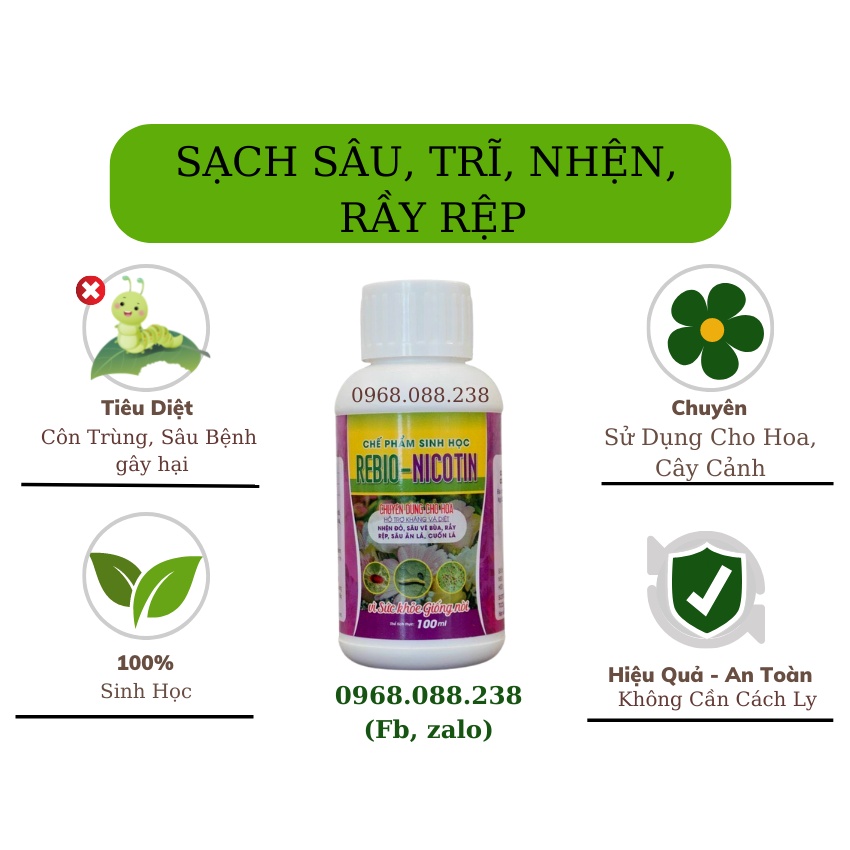 Chế phẩm sinh học 𝐑𝐄𝐁𝐈𝐎 𝐍𝐈𝐂𝐎𝐓𝐈𝐍 𝟏𝟎𝟎𝐦𝐥 ⚡CHÍNH HÃNG⚡ Đặc trị bọ trĩ, nhện đỏ, rệp sáp, rầy rệp, sâu... dùng cho cây hoa