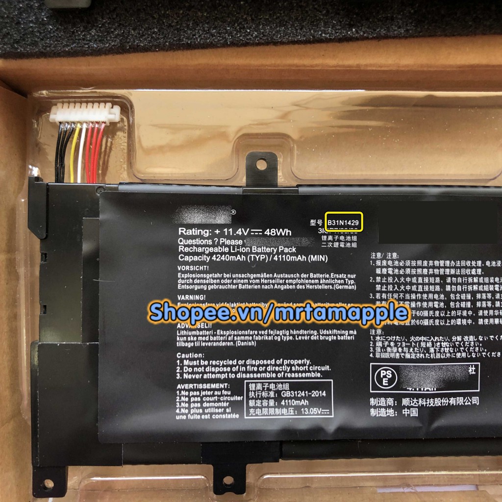 (BATTERY) PIN LAPTOP ASUS K501 (B31N1429) (ZIN) - A501LB A501UB A501UQ A501UW A501UX FX51LX K501LB K501LX K501UX R516LX