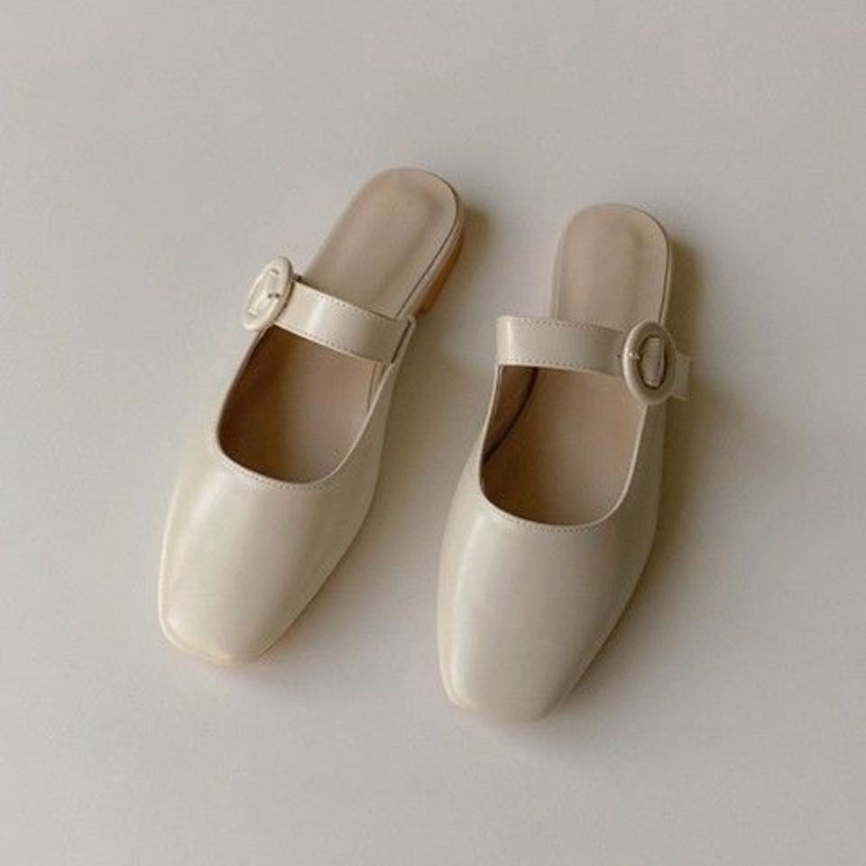 Giày sục da nữ quai ngang mũi vuông thời trang