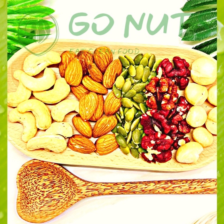 Mix 5 loại hạt dinh dưỡng 500g GO NUTS Hạnh nhân, Macca, Óc chó, Hạt điều, Bí xanh, Ngũ cốc dinh dưỡng hỗ trợ giảm cân