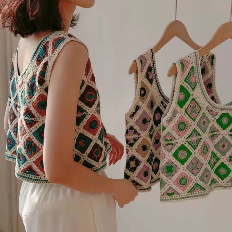 Brroa Áo Croptop Dệt Kim Không Tay Thêu Họa Tiết Kim Cương Tương Phản Thời Trang Mùa Hè Cho Nữ