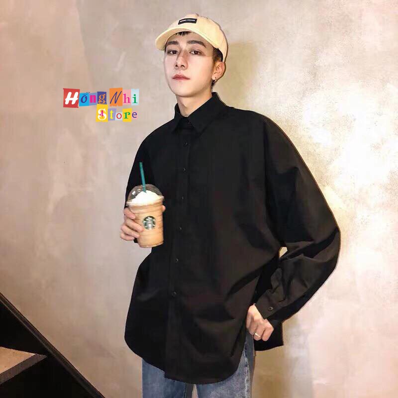 SƠ MI TRƠN DÁNG RỘNG BASIC UNISEX TAY DÀI MÀU ĐEN - MM | BigBuy360 - bigbuy360.vn